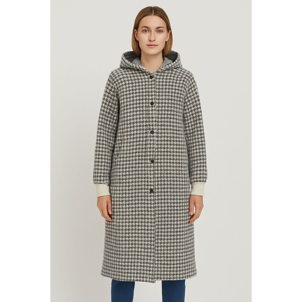 Cliche’ Black & White Houndstooth Hooded Fury Coat Size L